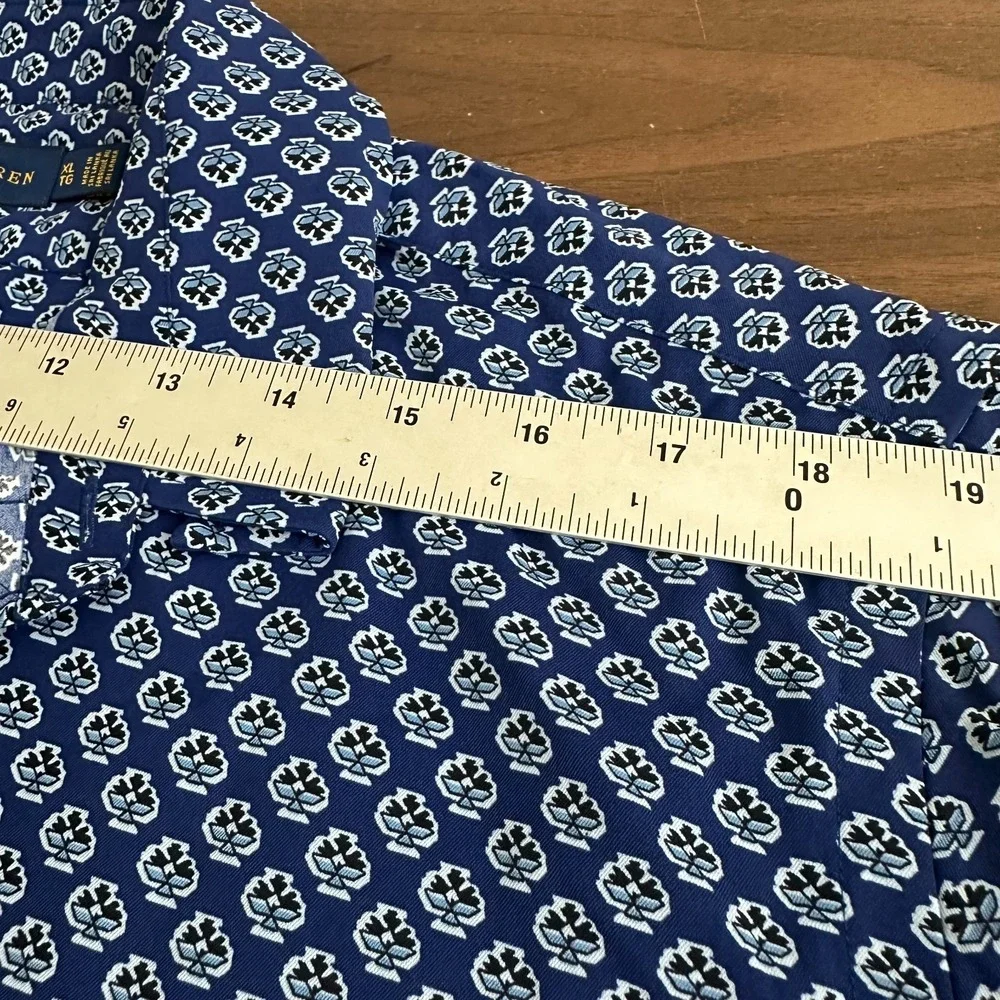 Ralph Lauren Classic Fit Performance Shirt Blue Geometric Button Down Mens XL